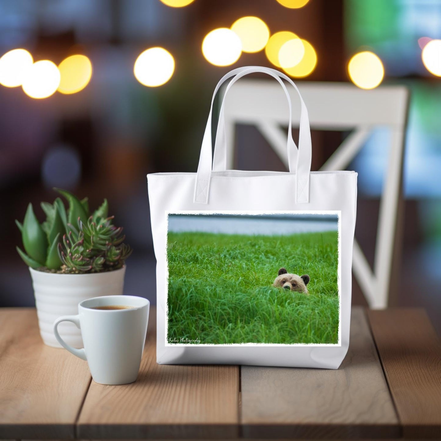 Tote Bag Canvas Grizzly Bear Peek-a-boo