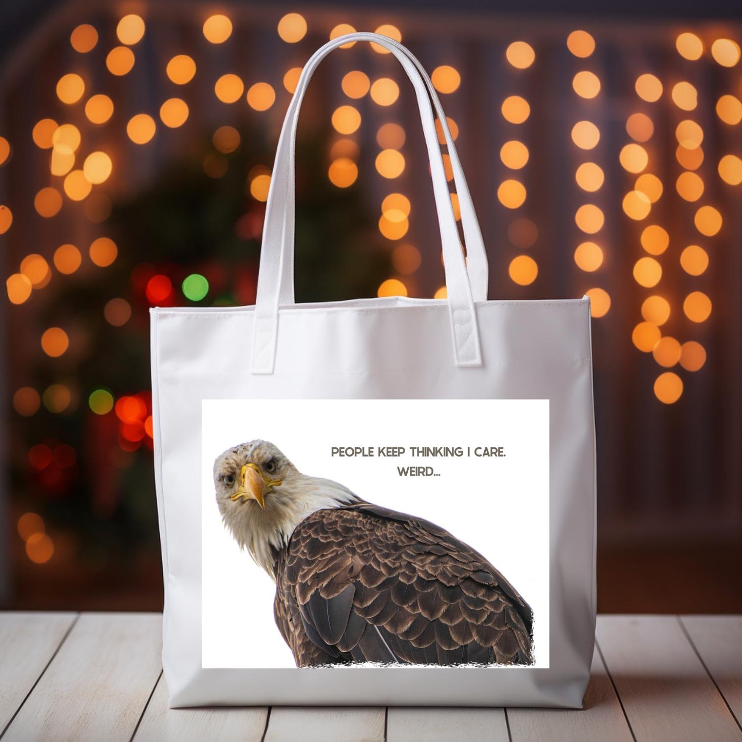 Tote Bag Canvas Bald Eagle people keep thinking I care weird Gift for Birthday Present for Her Him Them Christmas Friendsgiving