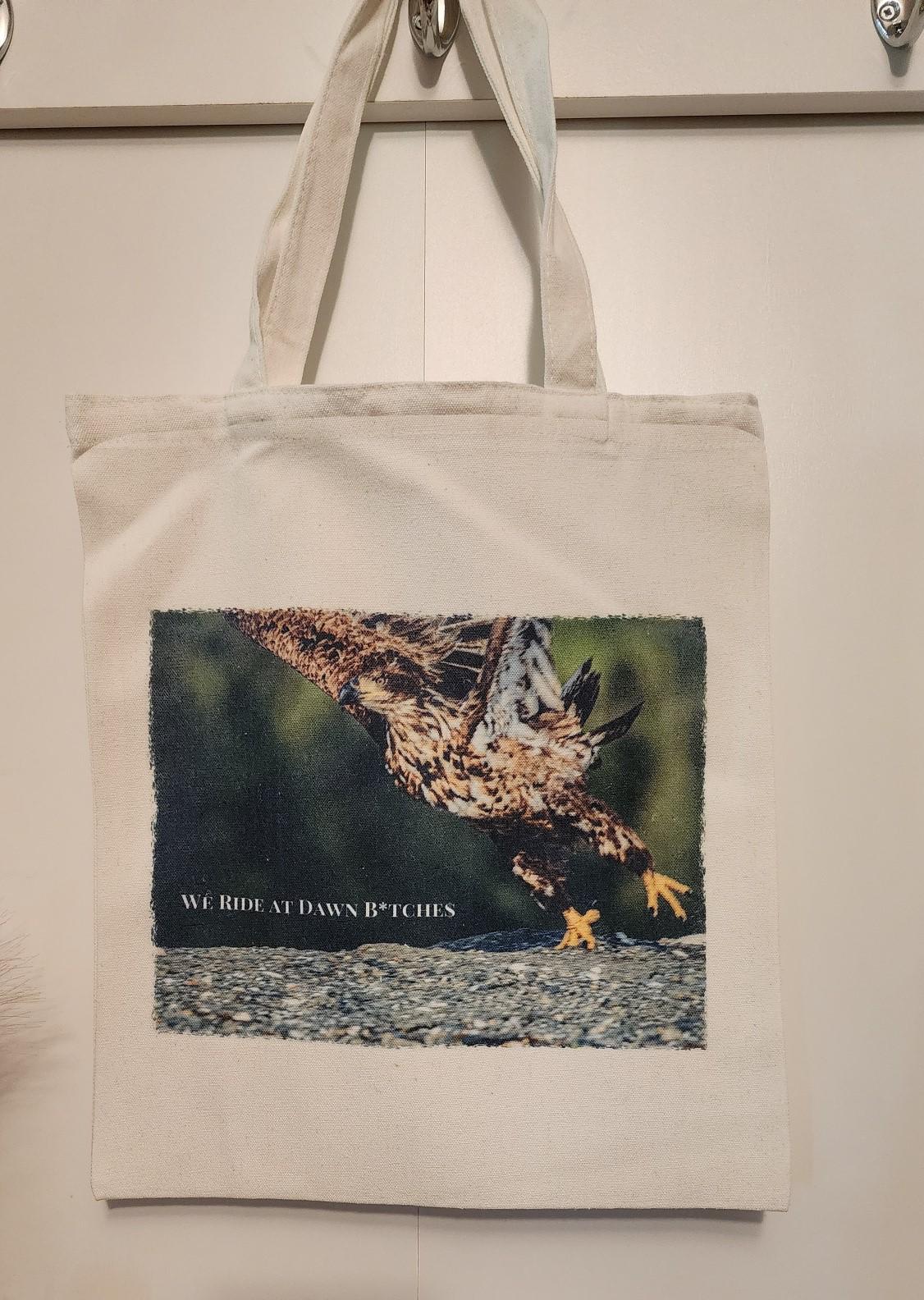 Bald Eagle Reusable Canvas Tote Bag We Ride at Dawn