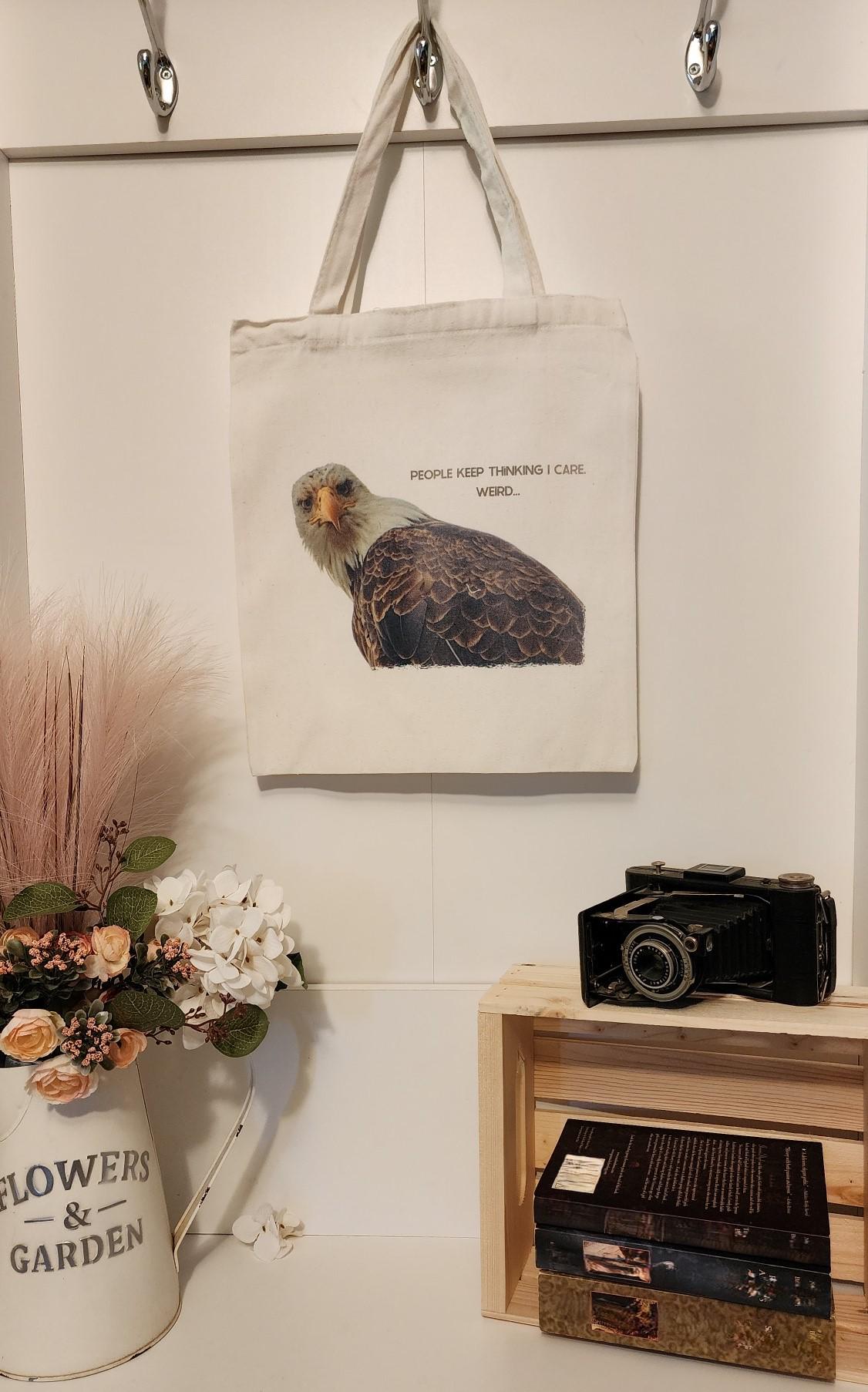 Tote Bag Canvas Bald Eagle people keep thinking I care weird Gift for Birthday Present for Her Him Them Christmas Friendsgiving